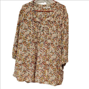 ROSE + OLIVE Blouse Floral Cottagecore Lightweight 3/4 Sleeve Women's Plus 2X